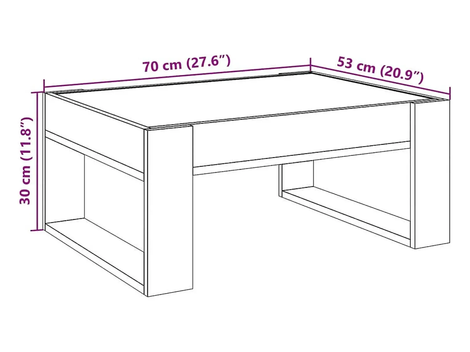 Mesa De Centro|vidaxl Mesa de centro luzes LED Infinity 70x53x30 cm carvalho fumado Natural claro