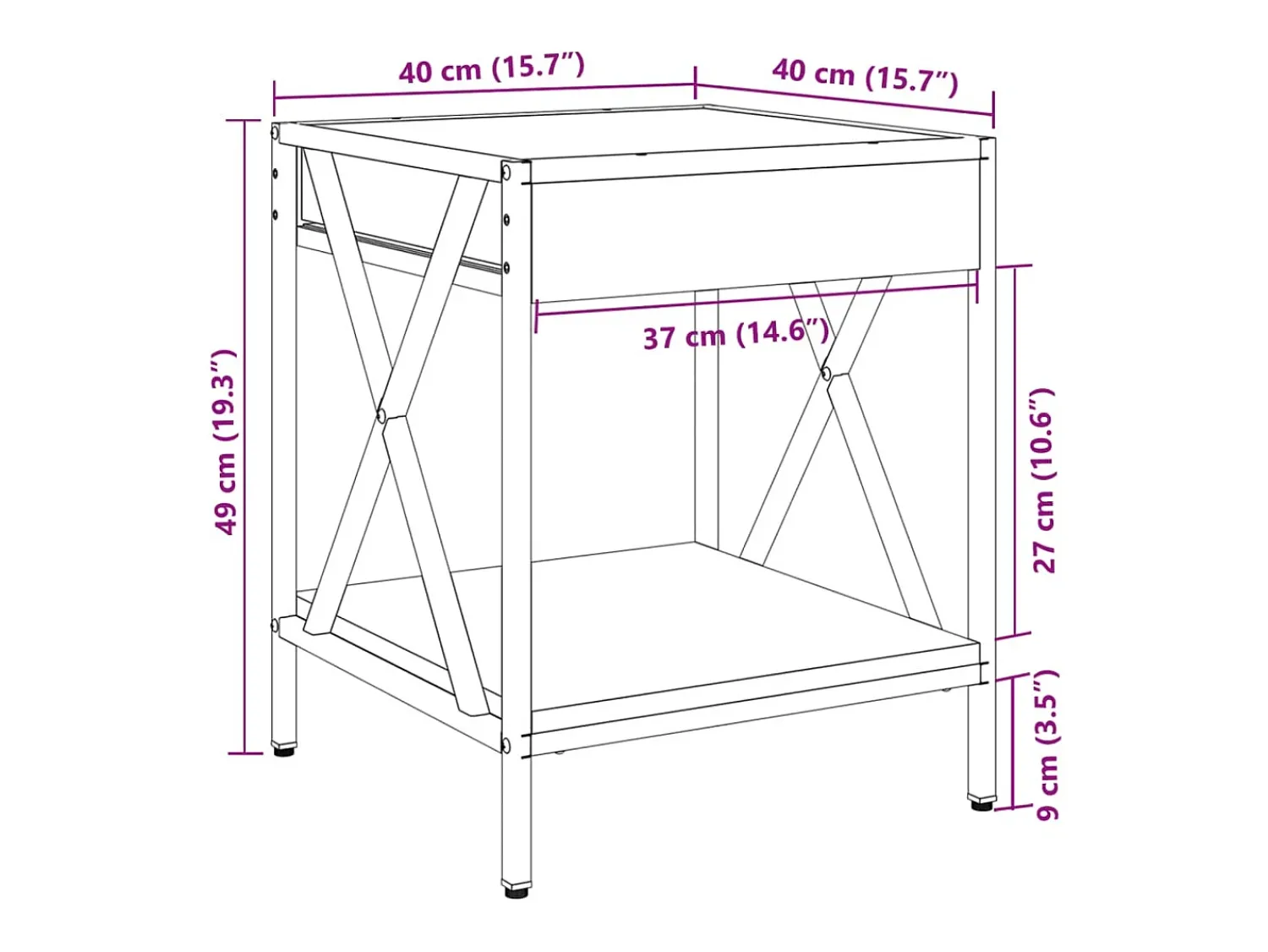 Mesa De Centro|vidaxl Mesa de centro luzes LED Infinity 40x40x49 cm carvalho fumado Natural claro