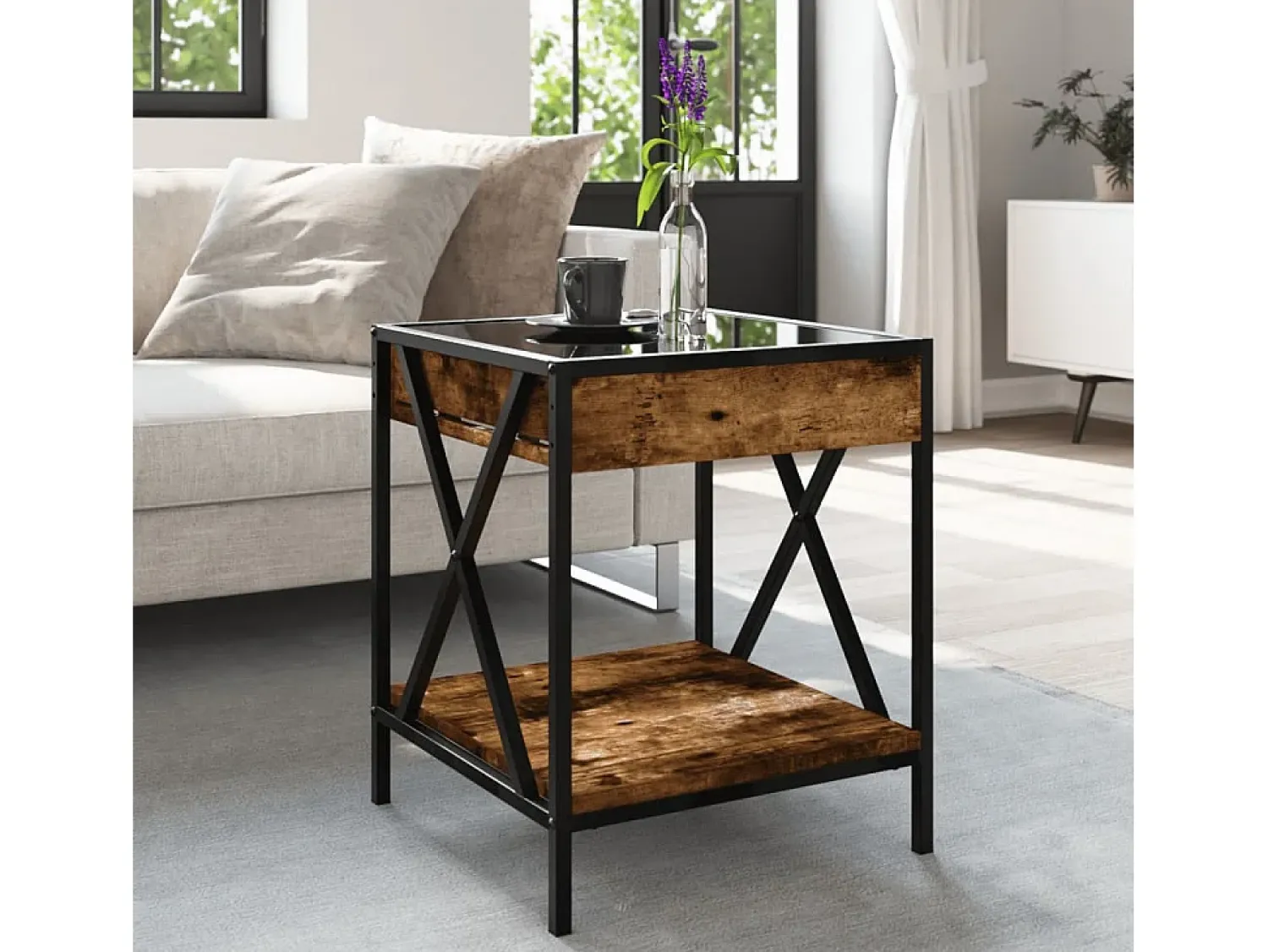 Mesa De Centro|vidaxl Mesa de centro luzes LED Infinity 40x40x49 cm carvalho fumado Natural claro