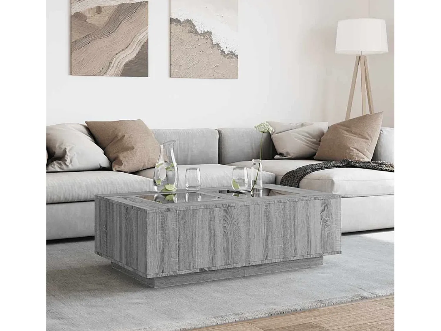 Clearance vidaxl Mesa de centro luzes LED Infinity 116x69x40 cm sonoma Cinzento