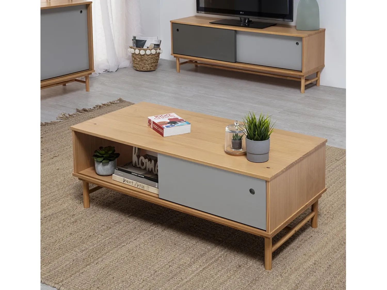 Mesa De Centro*VS Venta-stock Mesa de Centro Magnus 1 Porta de correr e 1 Vão, Madeira Maciça Castanho