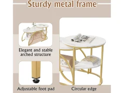 Consola* Mesa de centro minimalista - Mármore branco, multifuncional (sala/sofá), fácil montagem, 80x46x45cm, econômica de espaço Dourado