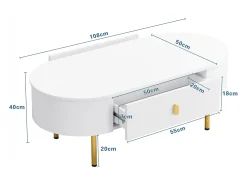 Online ModernLuxe Mesa de centro moderna - 2 gavetas com puxadores e pés dourados - MDF - Branco