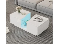Mesa De Centro*Merax Mesa de centro moderna - 100 x 50 x 35 cm - com LEDs + 2 gavetas - tampo de acrílico - MDF - Branco