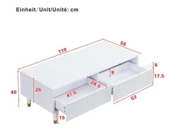 Merax Mesa de centro moderna - 110 x 50 x 40 cm - com 2 gavetas + LEDs - MDF - branca^ Mesa De Centro