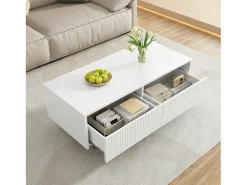 Merax Mesa de centro moderna - 110 x 50 x 40 cm - com 2 gavetas + LEDs - MDF - branca^ Mesa De Centro