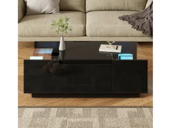 Mesa De Centro*Merax Mesa de centro moderna - 105 x 50 x 35 cm - com 2 gavetas + LEDs - tampo de vidro - aglomerado - Preto