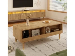 Mesa De Centro*ModernLuxe Mesa de centro moderna 110×50×40 cm - com iluminação LED - 2 gavetas - natural Natural claro