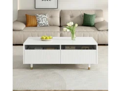 Mesa De Centro*ModernLuxe Mesa de centro moderna 110×50×40 cm - com 2 gavetas - com iluminação LED - MDF - Branco