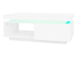 Mesa de centro moderna – Mesa de centro com iluminação LED e gavetas – compartimentos de arrumação abertos – branca^ Mesa De Centro