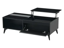 Mesa De Centro|ModernLuxe Mesa de centro moderna ajustável em altura 110x50x48 cm - com compartimento de armazenamento - Prateleiras abertas - Preto