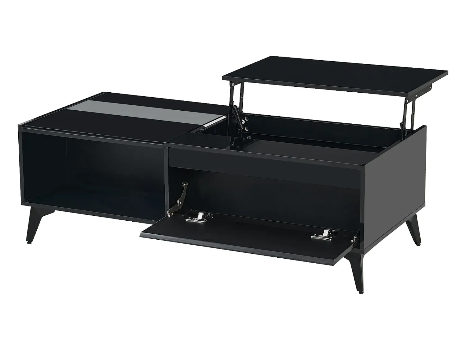 Mesa De Centro|ModernLuxe Mesa de centro moderna ajustável em altura 110x50x48 cm - com compartimento de armazenamento - Prateleiras abertas - Preto