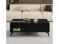 Mesa De Centro|ModernLuxe Mesa de centro moderna ajustável em altura 110x50x48 cm - com compartimento de armazenamento - Prateleiras abertas - Preto