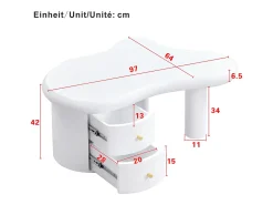 Mesa De Centro| Mesa de centro moderna branca com design assimétrico e 2 gavetas de arrumação. Branco