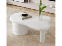 Mesa De Centro| Mesa de centro moderna branca com design assimétrico e 2 gavetas de arrumação. Branco