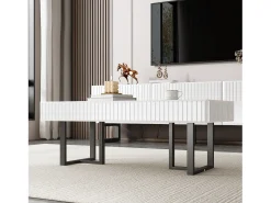 Mesa De Centro|Merax Mesa de centro moderna clássica - 110 x 50,5 x 41 cm - mesa para sala de estar - tampo brilhante - MDF + aglomerado - branco + Preto
