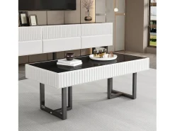 Mesa De Centro|Merax Mesa de centro moderna clássica - 110 x 50,5 x 41 cm - mesa para sala de estar - tampo brilhante - MDF + aglomerado - branco + Preto