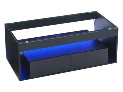 Sale Hauss Spole Mesa de centro moderna com 2 gavetas e prateleiras, LED, tampo de vidro temperado, superfície lacada preta Preto