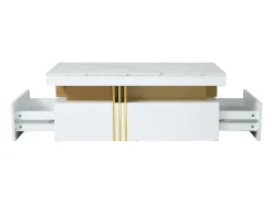 Mesa De Centro|Hauss Spole Mesa de centro moderna com 2 gavetas em folheado de mármore , bordas laterais em metal dourado Branco