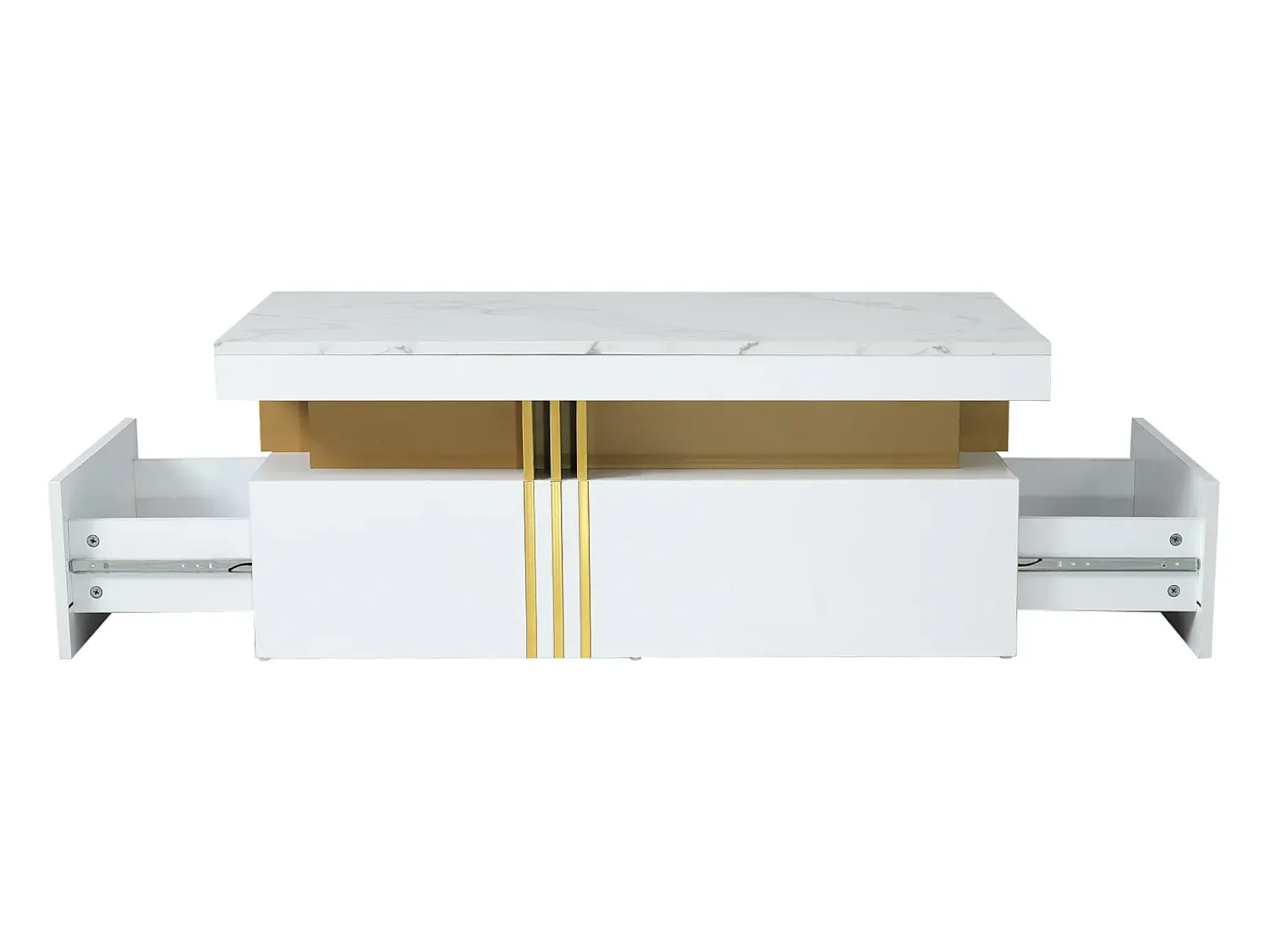 Mesa De Centro|Hauss Spole Mesa de centro moderna com 2 gavetas em folheado de mármore , bordas laterais em metal dourado Branco