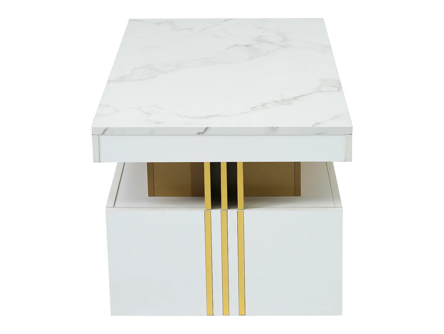 Mesa De Centro|Hauss Spole Mesa de centro moderna com 2 gavetas em folheado de mármore , bordas laterais em metal dourado Branco