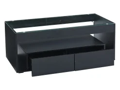 Best Mesa de centro moderna com LED, mesa retangular com 2 gavetas grandes, preta, 100 × 50 × 40 cm Preto