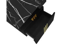Mesa De Centro*Hauss Spole Mesa de centro moderna com 2 gavetas em folheado de mármore , bordas laterais em metal dourado Preto