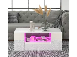 New Merax Mesa de centro moderna com acabamento laqueado brilhante - 95 x 53 x 37 cm - com 2 gavetas + 2 prateleiras - aglomerado - branca Branco