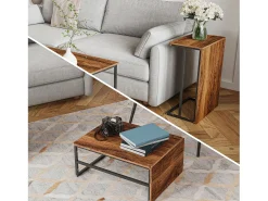 Clearance Mesa de centro moderna com armazenamento de camada dupla - Design de canto arredondado anticolisão, tampo grande de 105 cm com prateleiras de armazenamento abertas Natural escuro