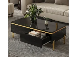 Merax Mesa de centro moderna com acabamento laqueado brilhante - 100 x 50 x 36 cm - com 2 gavetas - em aglomerado - preta^ Mesa De Centro