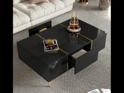 Mesa De Centro|Merax Mesa de centro moderna com 2 gavetas - 100 C x 60 L x 41,5 A cm - Madeira MDF - brilhante Preto
