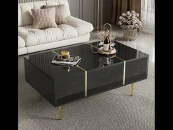 Mesa De Centro|Merax Mesa de centro moderna com 2 gavetas - 100 C x 60 L x 41,5 A cm - Madeira MDF - brilhante Preto