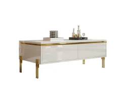 Mesa De Centro*Merax Mesa de centro moderna com acabamento laqueado brilhante - 100 x 50 x 36 cm - com 2 gavetas - em aglomerado - branca Branco