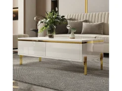 Mesa De Centro*Merax Mesa de centro moderna com acabamento laqueado brilhante - 100 x 50 x 36 cm - com 2 gavetas - em aglomerado - branca Branco