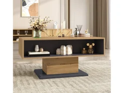 Mesa De Centro*Merax Mesa de centro moderna com espaço de armazenamento - 100 x 50 x 46,5 cm - com prateleira e compartimento interno - aglomerado - cor natural clara Natural claro