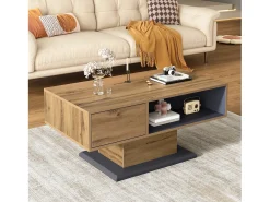 Mesa De Centro*Hauss Spole Mesa de centro moderna com espaço de arrumação em ambos os lados - Madeira e cor cinzenta Natural claro