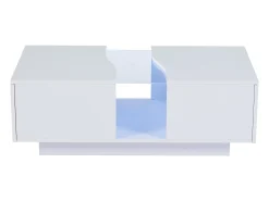 Mesa De Centro*ModernLuxe Mesa de centro moderna com LED e 2 gavetas - 100x50x35 cm - MDF - Branco