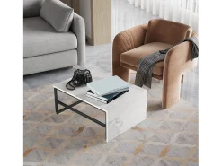 Online Mesa de centro moderna com armazenamento de camada dupla - Design de canto arredondado anticolisão, tampo grande de 105 cm com prateleiras de armazenamento abertas Preto