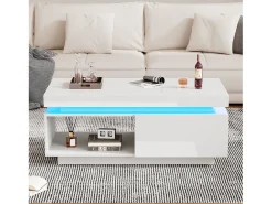 Hot Merax Mesa de centro moderna com 1 porta e 1 compartimento aberto - 100 x 50 x 40,3 cm - LEDs - Aglomerado - brilhante Branco
