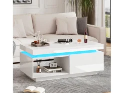 Hot Merax Mesa de centro moderna com 1 porta e 1 compartimento aberto - 100 x 50 x 40,3 cm - LEDs - Aglomerado - brilhante Branco