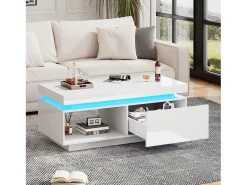 Hot Merax Mesa de centro moderna com 1 porta e 1 compartimento aberto - 100 x 50 x 40,3 cm - LEDs - Aglomerado - brilhante Branco