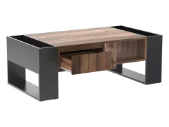 Mesa De Centro|Hauss Spole Mesa de centro moderna com gaveta e compartimentos de armazenamento, madeira natural, cinza- Preto