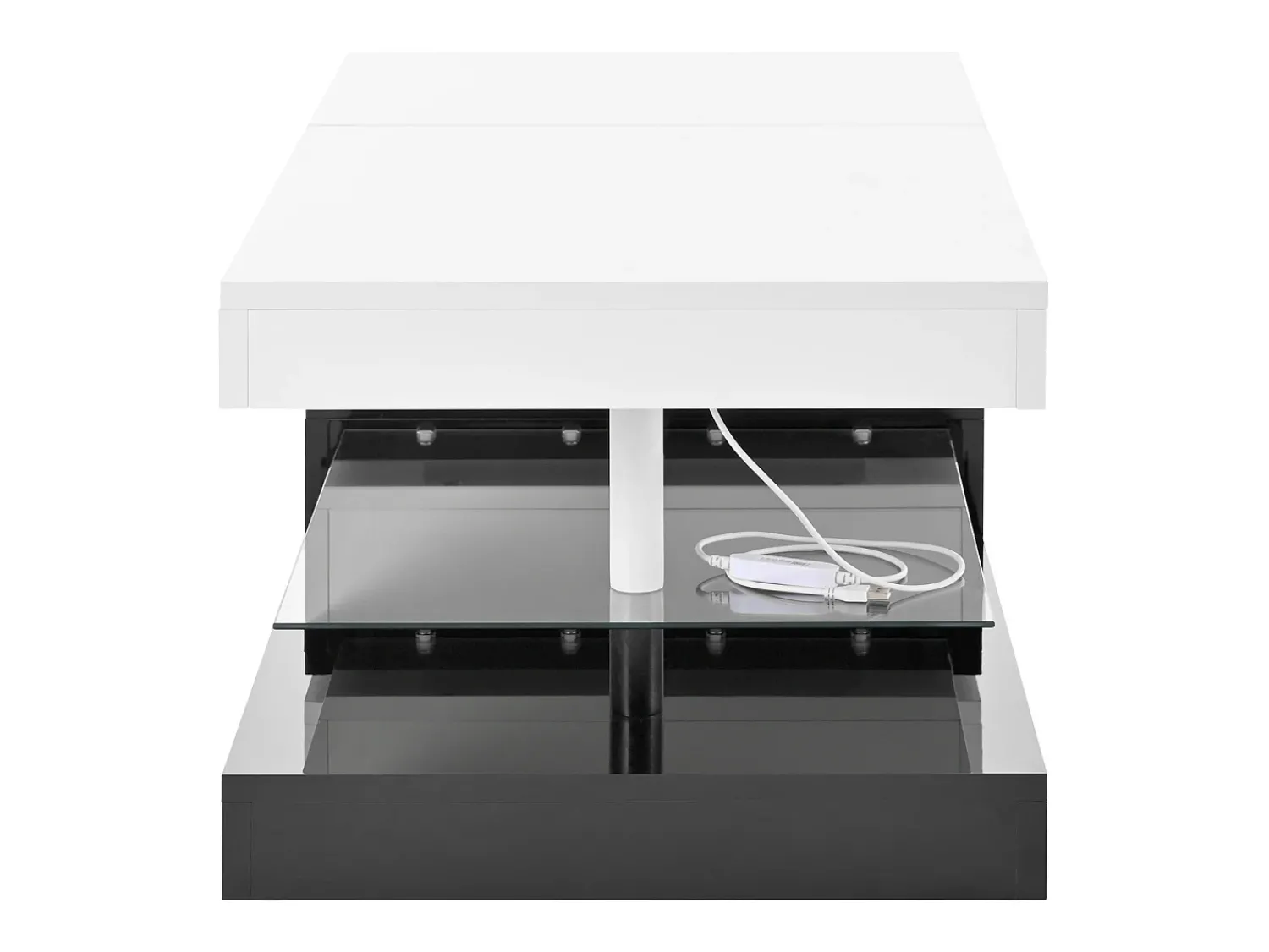 Mesa De Centro* Mesa de centro moderna com iluminação LED, prateleira de vidro e design em preto e . Branco
