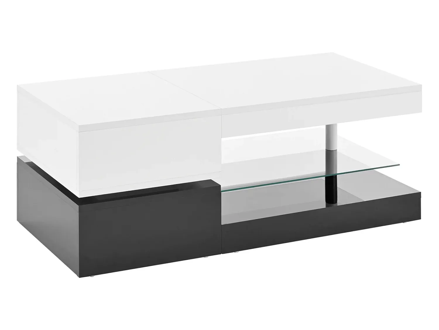 Mesa De Centro* Mesa de centro moderna com iluminação LED, prateleira de vidro e design em preto e . Branco