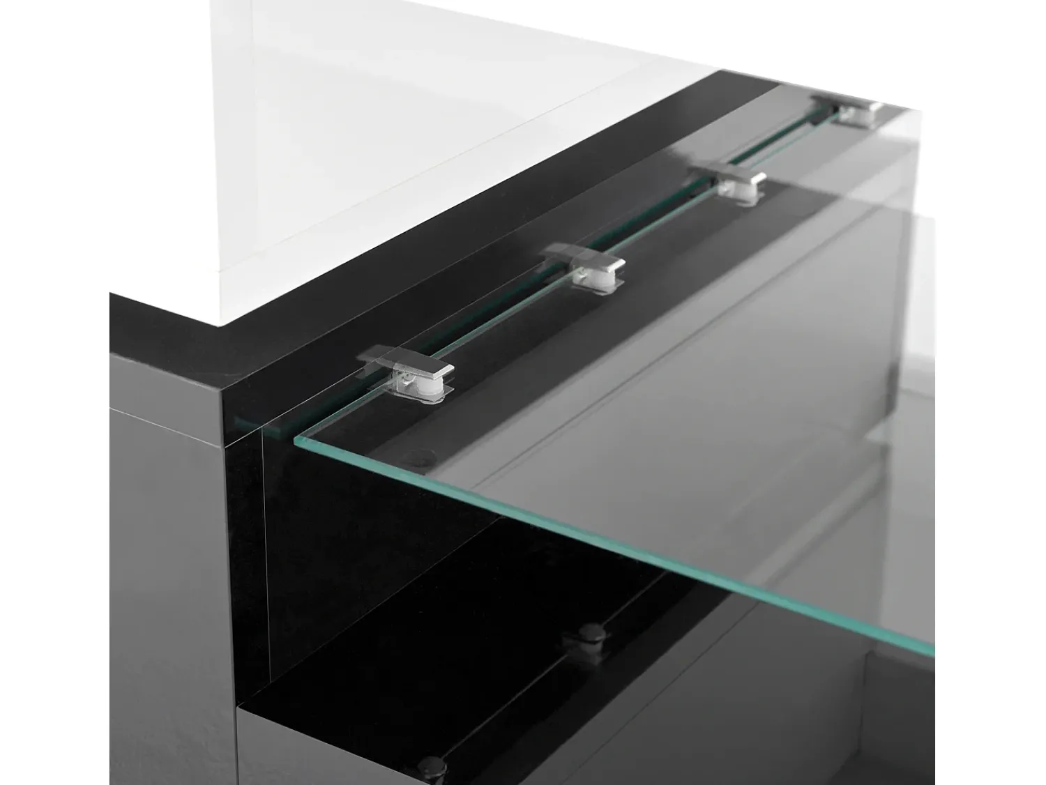 Mesa De Centro* Mesa de centro moderna com iluminação LED, prateleira de vidro e design em preto e . Branco