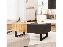 Best Mesa de centro moderna e multifuncional com espaço de armazenamento oculto, estrutura em madeira e metal, preta. Preto