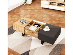 Best Mesa de centro moderna e multifuncional com espaço de armazenamento oculto, estrutura em madeira e metal, preta. Preto