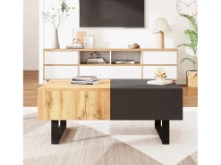 Best Mesa de centro moderna e multifuncional com espaço de armazenamento oculto, estrutura em madeira e metal, preta. Preto