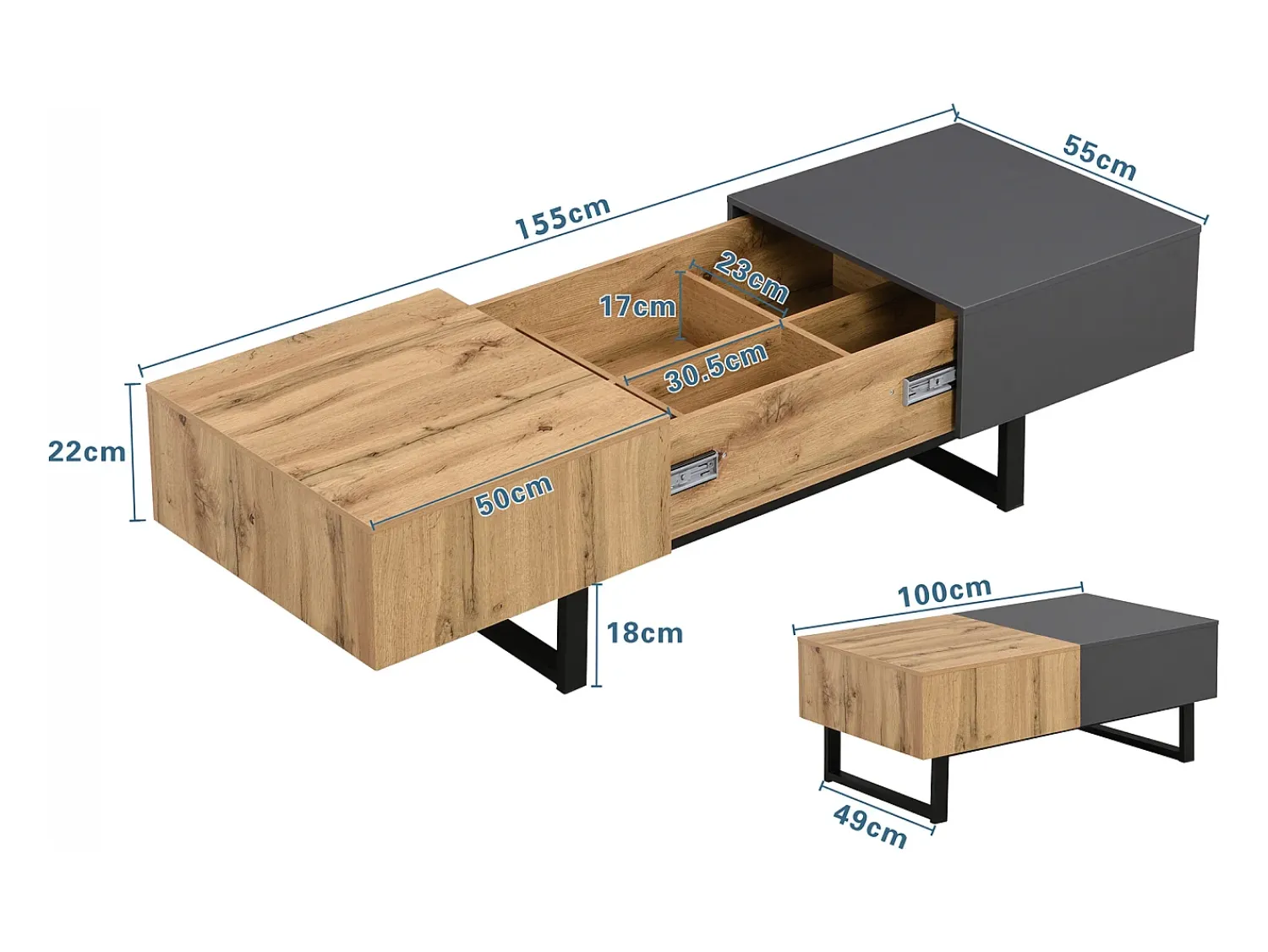 Best Mesa de centro moderna e multifuncional com espaço de armazenamento oculto, estrutura em madeira e metal, preta. Preto