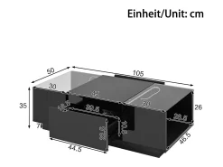 Sale Mesa de centro moderna e minimalista de 105 cm com espaço de armazenamento, iluminação ambiente em LED, preta. Preto